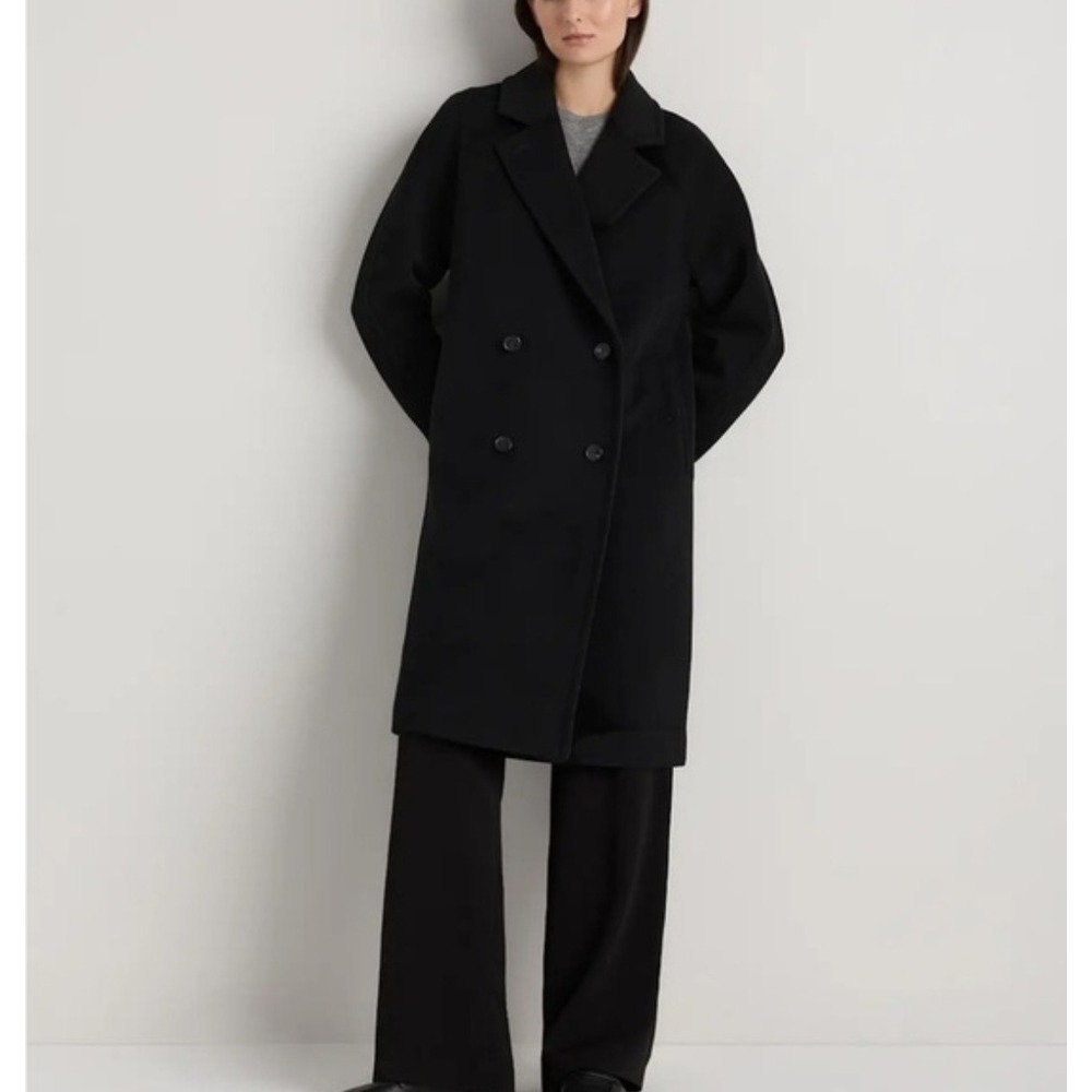 Quince XS NWOT Wool Cashmere Double Breasted Slouch Coat Black Quiet Luxury